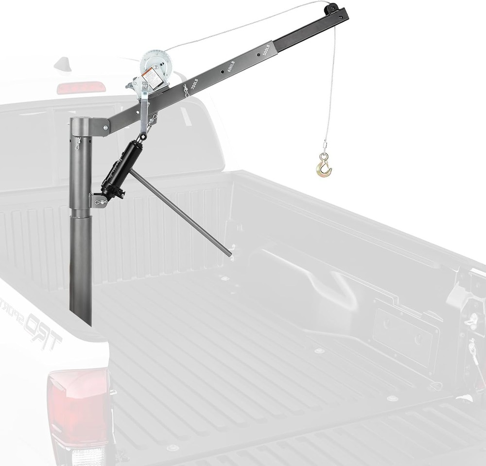 1000 LBS Pickup Truck Crane, Hydraulic Hoist with Manual Winch & 360° Swivel