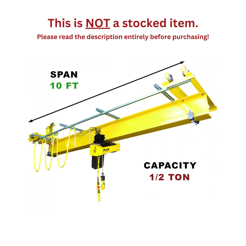R&M QLP 1/2 TON, 10′ SPAN, UNDER RUNNING, SINGLE GIRDER OVERHEAD PUSH CRANE KIT