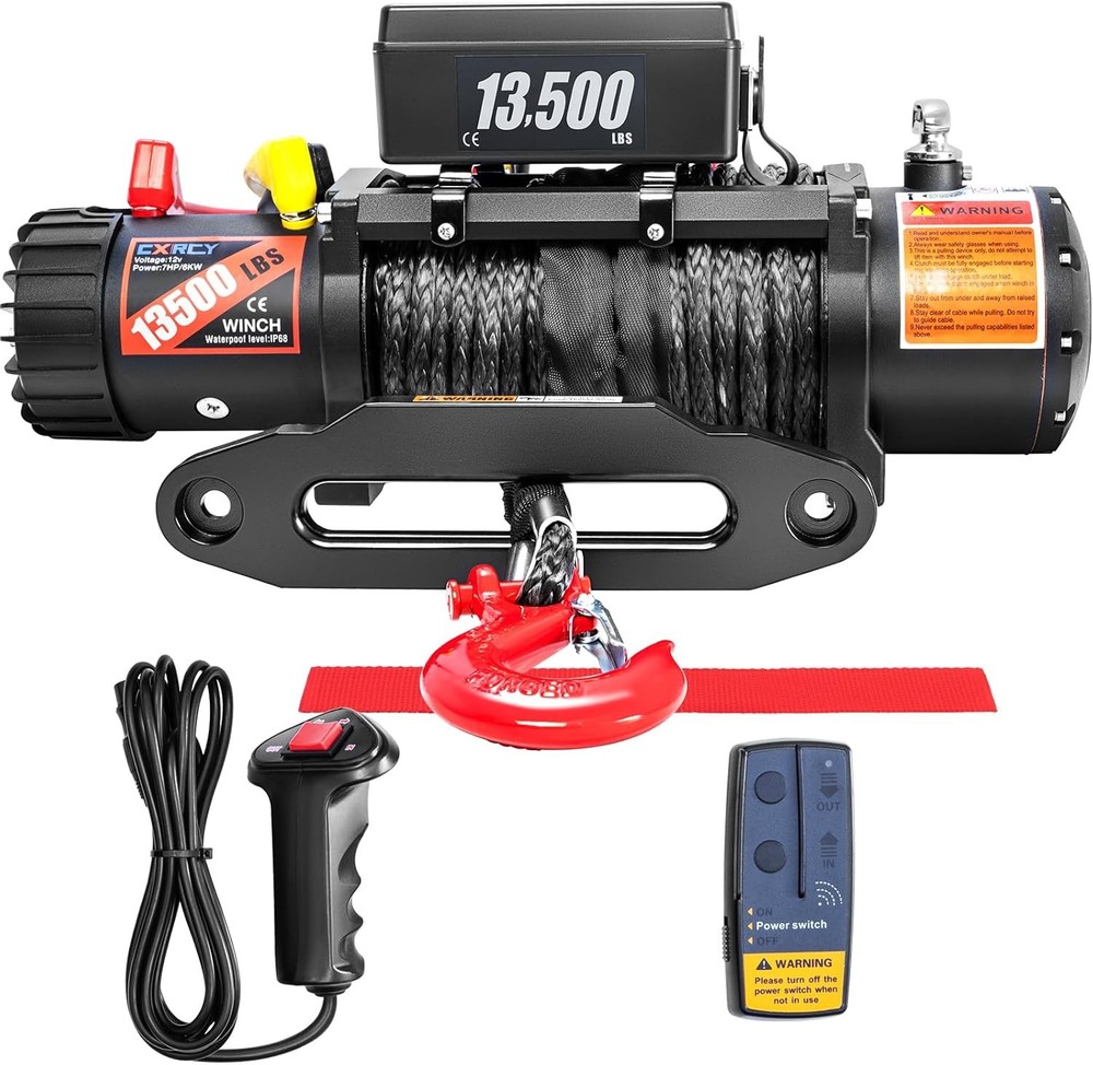 CXRCY 12V Electric Winch 13500LBS Synthetic Rope Wireless