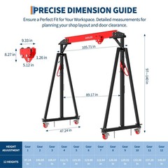 2 Ton 4400 LBS Capacity,Adjustable Gantry Crane Height Adjustable 97″ to 141″ US