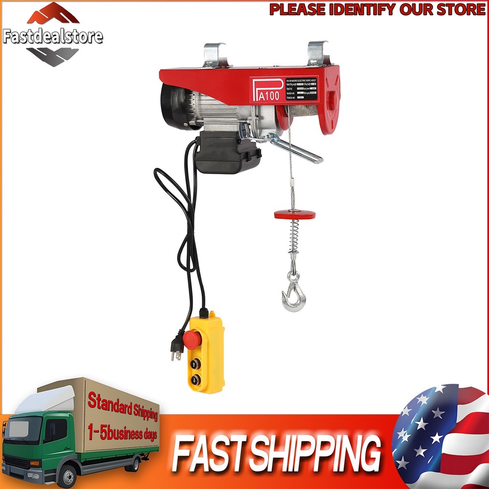 480W Electric Hoist Winch Lifting Crane 220lbs Red W/ Wired Remote Control