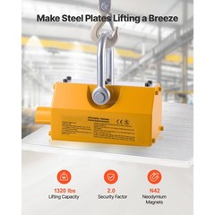 Heavy Duty Magnetic Lifter 1320 lbs w/ Release Handle & Hook