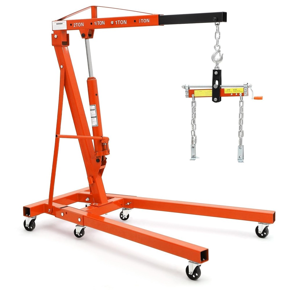 2 Ton Folding Hydraulic Engine Hoist with Load Leveler 4400 LBS Capacity Heav…