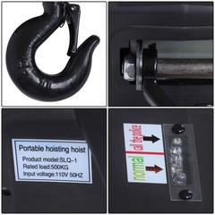  500-B 2in1 Portable Electric Hoist Winch 1100lbs Wireless Remote Control 1500W