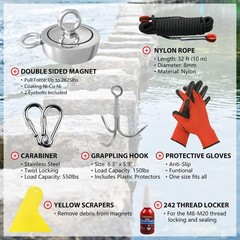 FINDMAG 2625 lbs Fish Magnet Kit Double Sided Magnet Fishing Kit, Black