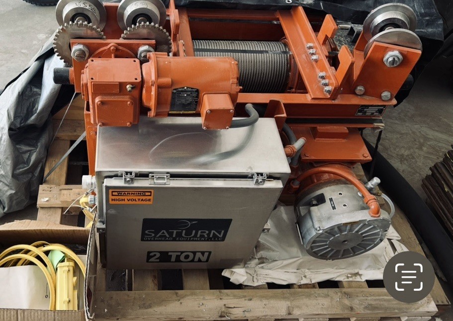 Saturn 2 Ton Cable Hoist With Motorized Trolley New With Controller 4000 Lb Cap.