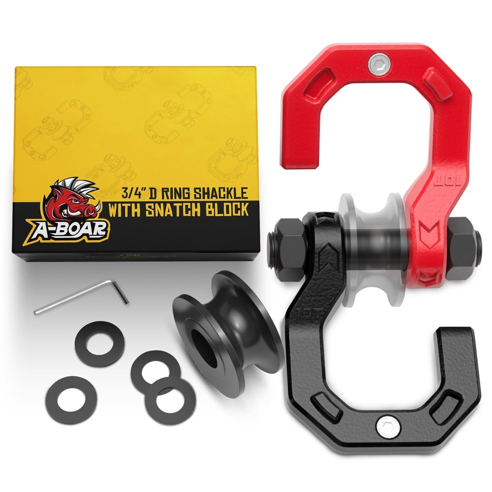 Separate D-Ring Shackle with Pulley Block, Towing Winch Snatch Block & 3/4″ S…