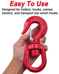3 Ton Swivel Lifting Hook Heavy Duty, Round Rotating Hook with Safety Latch, …