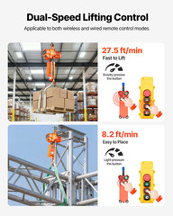 1100lb Electric Chain Hoist 20FT Lift w/ Wireless & Wired Remote 3 Phase
