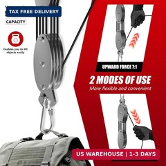 Upgraded Rope Hoist Pulley System 530LB 7:1 Ratio 60ft for Hunting Kayak Garage