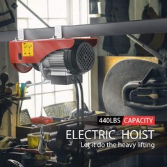 Zinc-Plated Steel Electric Hoist, 440Lbs Capacity with Emergency Stop Feature