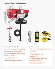 VEVOR Electric Hoist 440lbs Crane Winch with Wireless Remote Control 480W 110V