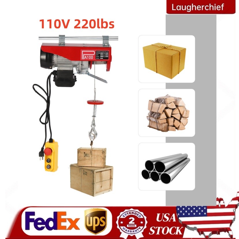 110V 220lbs Electric Hoist Winch Lifting Engine Crane Ceiling Pulley Overhead US