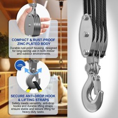 Block and Tackle Pulley System, Upgraded 4-Wheel Rope Pulley Hoist with 2 Lif…