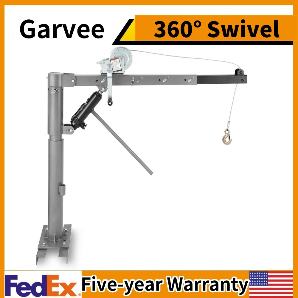⏸1000 Lbs Pickup Truck Crane Hydraulic Hoist with Manual Winch 360° Swivel