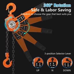 Manual Lever Chain Hoist 1.5T 3300lb 20 ft Lift for Industrial w/2 Portable Hook