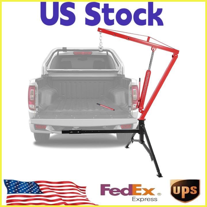 ✨Hydraulic Pickup Truck Crane,1000 LBS Hitch Mounted Crane with 360° Swivel,RED