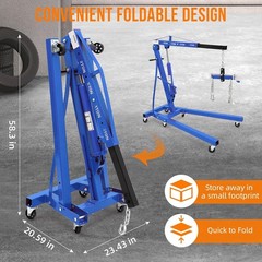 2T/4000Lbs Engine Hoist Shop Crane Lift Cherry Picker Hydraulic Pump w/ 6 Caster
