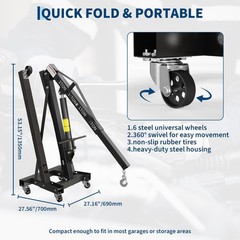 2 Ton Folding Engine Hoist Shop Crane with 3/4Ton Underhoist Support Stand Combo