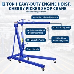 2 Ton Engine Hoist Folding Cherry Picker Lift w/ 3/4Ton Underhoist Support Stand