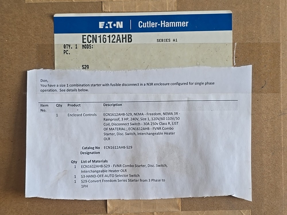 Eaton ECN1612AHB Freedom NEMA enclosed control , 110V/50 Hz-120V/60 Hz , NEMA 3R