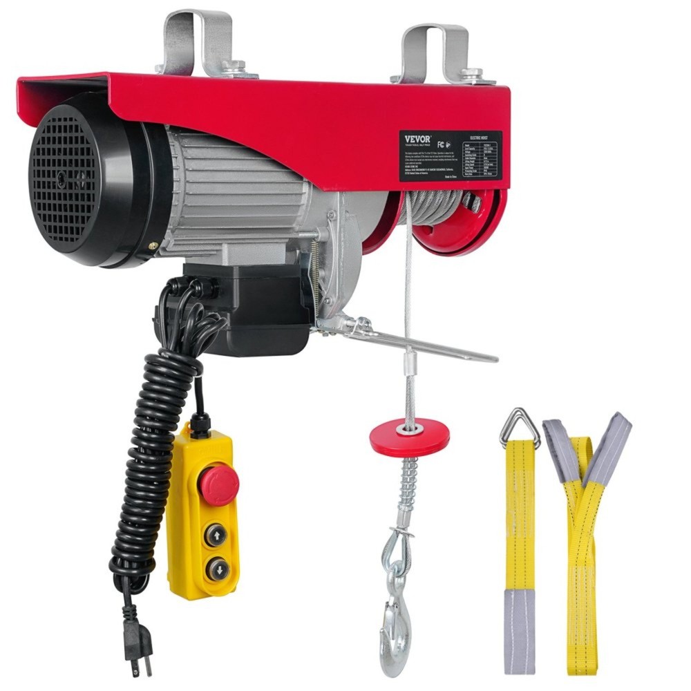 Electric Hoist 1320lb 1150W 110V Steel Wire Winch 14ft Remote 40ft Cable