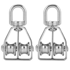 2 Pcs Stainless Steel Pulley Roller Double Swivel Pulley Block Rigging