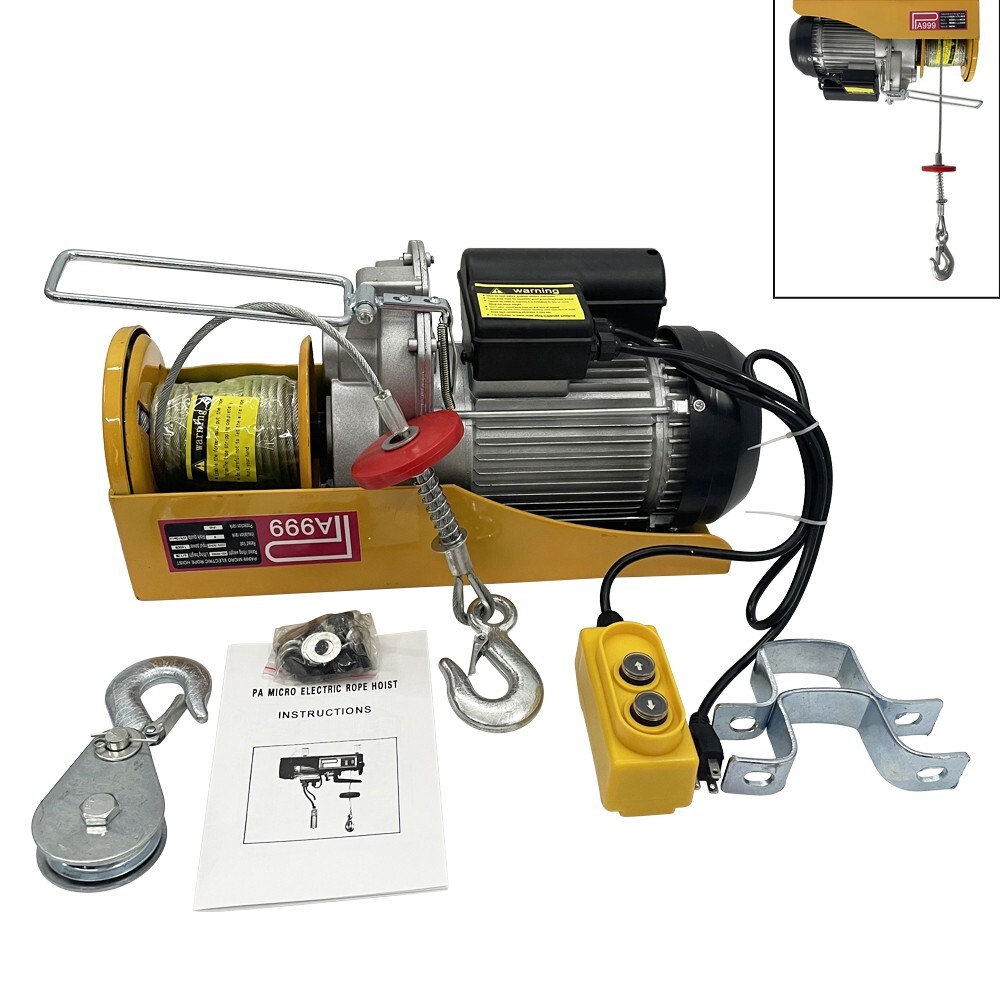 220V Electric Rope Hoist Winch with Wire Rope and Mount Plate 2000 lb