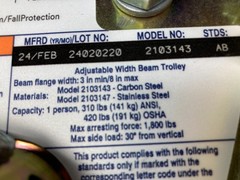 3M DBI-SALA 2103143 Adjustable Width Beam Trolley 3″ to 8″ Flange – New