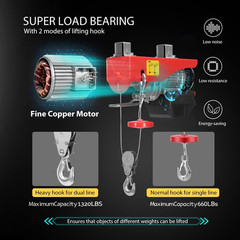 Electric Hoist, 110V 1320 Lbs Winch with Remote Control, Zinc-Plated Steel Wire