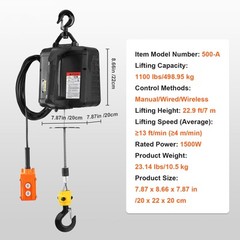 3-in-1 Electric Hoist Winch 1100 lbs Wireless Remote Control 1500W