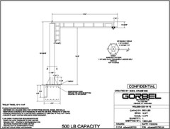 GORBEL WORK STATION JIB CRANE – 500 LB CAPACITY, SPAN 16 FT, HUB 14 FT