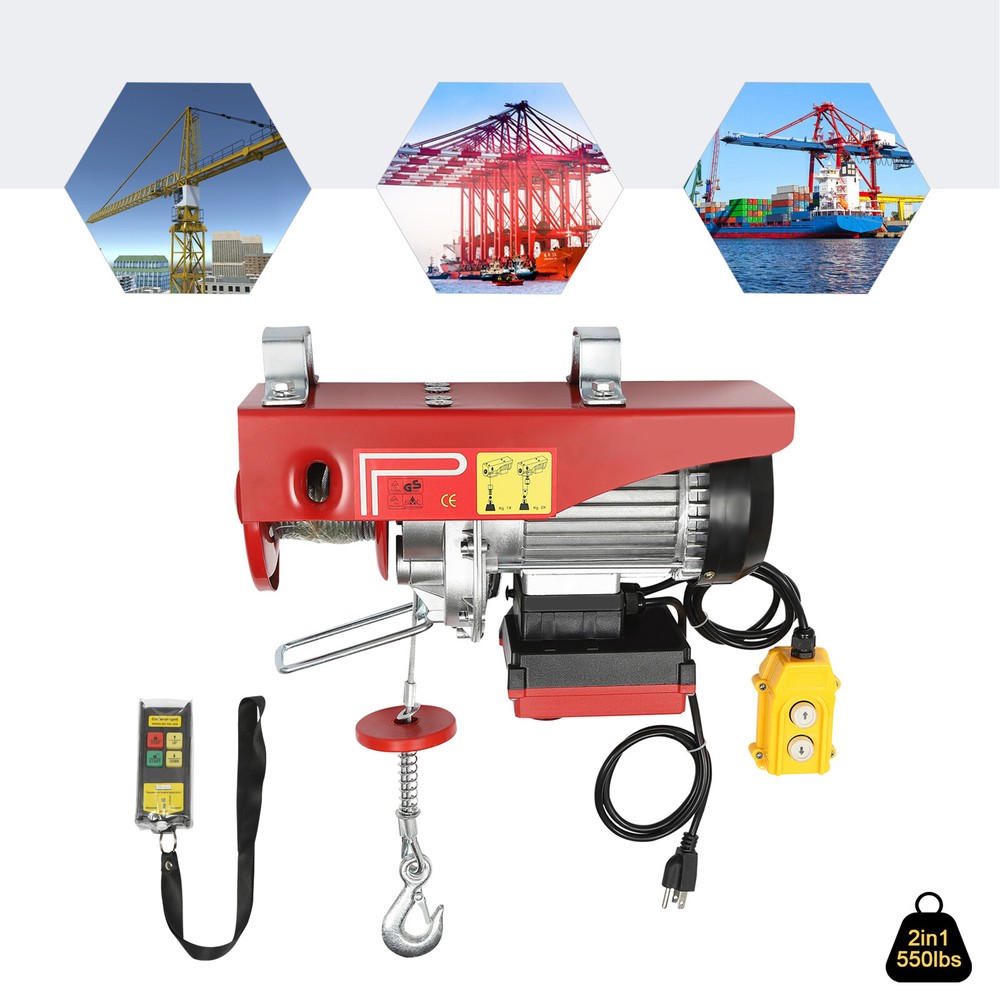 Electric Hoist 110V Electric Winch 440-2200lbs w/Wired & Wireless Control 2 in1