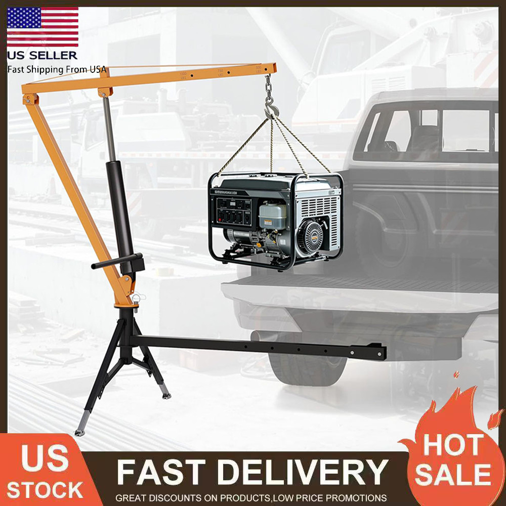 1000lb Truck Crane Hoist Hydraulic Hitch Mount Adjustable Hoist Lift 360° Swivel