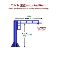 GORBEL WORK STATION JIB CRANE – 500 LB CAPACITY, SPAN 16 FT, HUB 14 FT