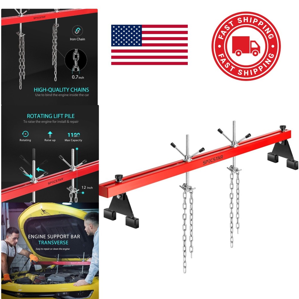 Transverse Engine Hoist with 1100 Lbs Capacity and Adjustable Height Features