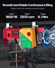 VEVOR Electric Hoist 2200lbs Crane Winch with Wireless Remote Control 1600W 110V