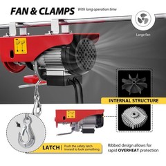Zinc-Plated Steel Electric Hoist, 440Lbs Capacity with Emergency Stop Feature