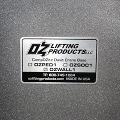 OZ Lifting Products Wall Mount Base OZWALL1, for Davit Crane Post, 1200 lbs