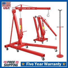 2 Ton Engine Hoist Folding Hydraulic Shop Crane w/Underhoist Support Stand Combo