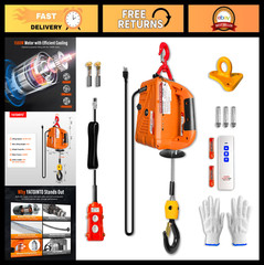 3-in-1 Electric Hoist Winch 1540 lbs Capacity, Portable 120V Crane, Remote Contr