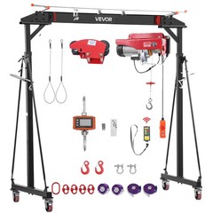 VEVOR Adjustable Gantry Crane 2200lbs 95.7″-142.9″ Manual Trolley Electric Hoist