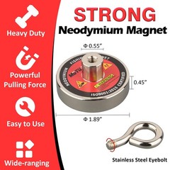 MUTUACTOR Super Strong Fishing Magnet,1.89” Neodymium 300lb Magnet, Silver