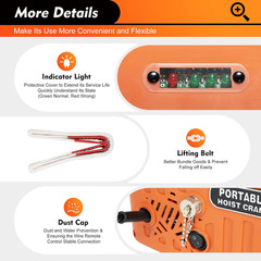1500LBS, 3 in 1 Electric Cable Hoist 110V 25 FT Electric Hoist Crane W/Overload