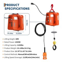 3-in-1 Portable Electric Hoist Winch Wired/Wireless Remote Control Crane 1100lbs