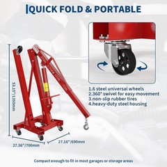 2 Ton Folding Engine Hoist Hydraulic Shop Crane & 3/4 T Underhoist Support Stand