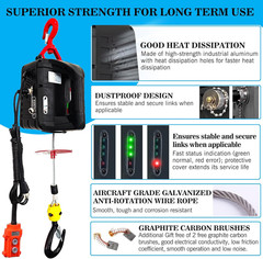 1500W 3-In-1 Electric Hoist Winch with Remote Control for Garage & Warehouse