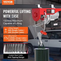 1320lb 328ft Electric Hoist Crane with Wireless & 14ft Wired Remote