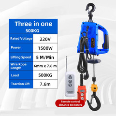 220V Portable Mini Electric Hoist with Wireless Remote Household Small Lifting W