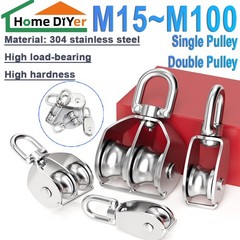 Stainless Steel Rope Pully 15mm-100mm Duty Single Dual Wheel Swivel Pulley Block